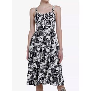 Skull Raven Patchwork Midi Dress Monochrome Graphic Midi Dress